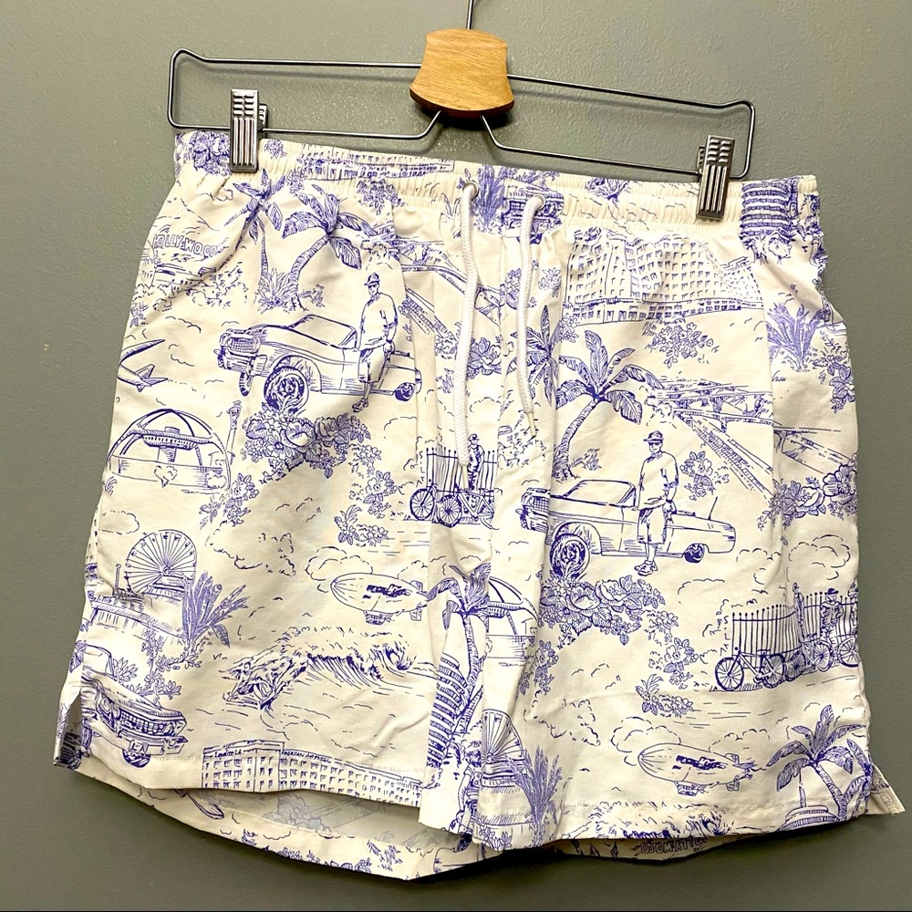 American Apparel travel theme swim trunks